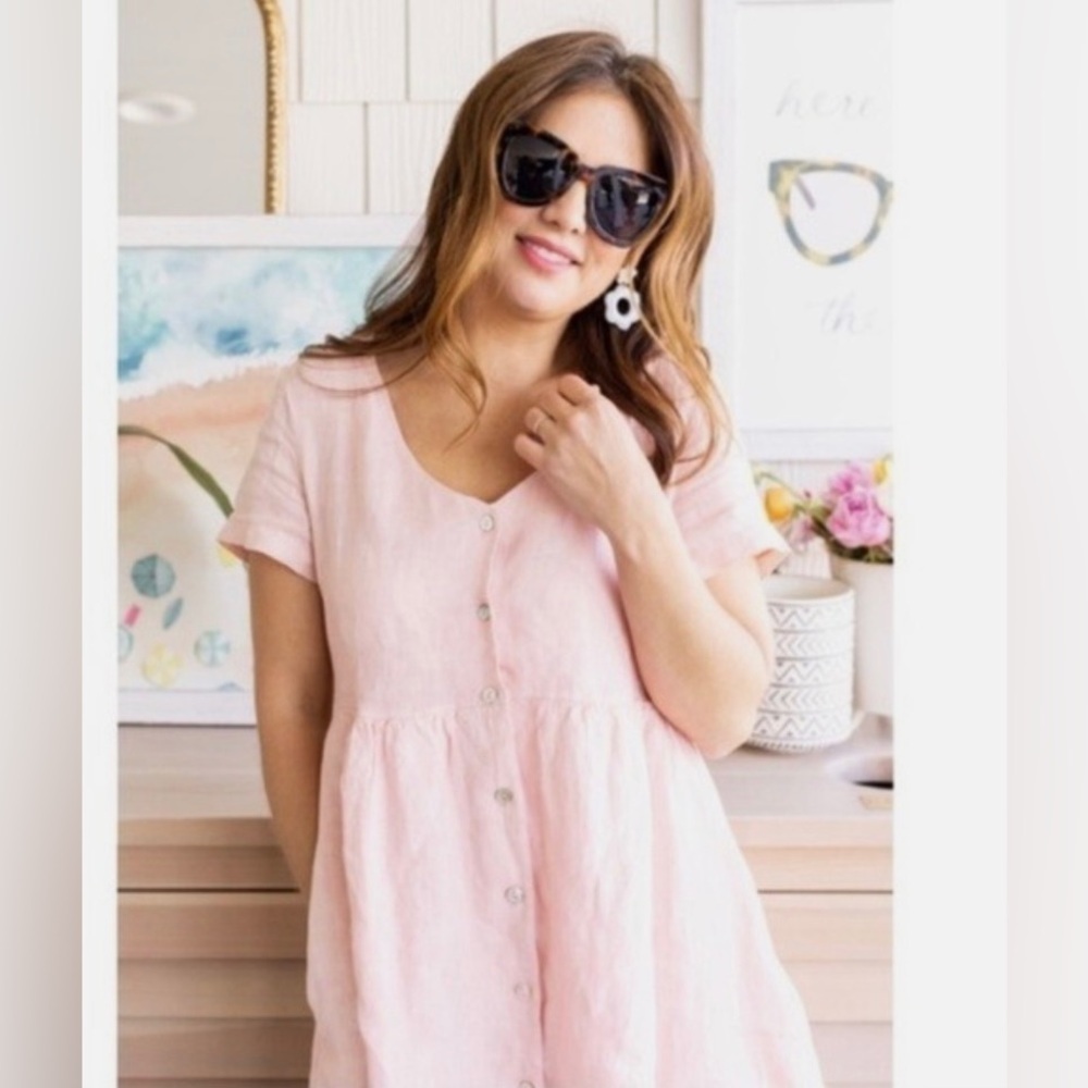 Jillian Harris x Priv Hamptons dress linen pink baby doll dress - Picture 4 of 13